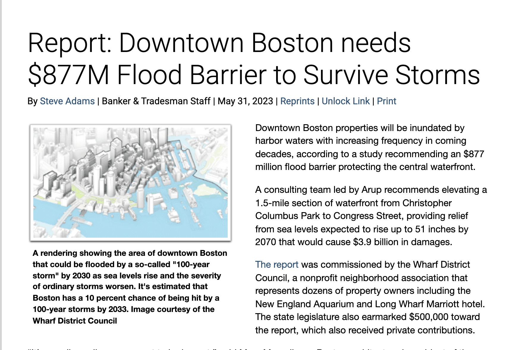Report Downtown Boston needs $877M Flood Barrier to Survive Storms – Banker & Tradesman